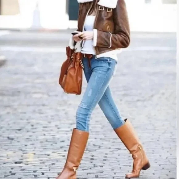 Michael Kors Genuine Leather Hamilton Riding Brown Leather Knee-High Boots - Picture 5 of 12